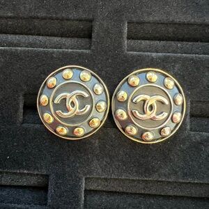 Vintage CHANEL Gold and Black Round Earrings